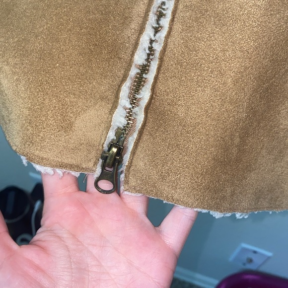 🐆Vintage Tan Route 66 Faux Fur Lined Zip Up Penny Lane Coat! - Picture 5 of 12